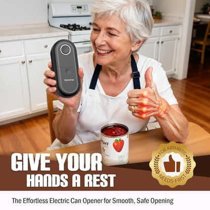 Electric Can Opener, One Touch Automatic Smooth Edge, Hands Free Side Cut Can Opener for Seniors, Battery Operated, Fits Most Cans, Safe & Easy to Use, Food Safe, Easy Clean Kitchen Gadget (Black)