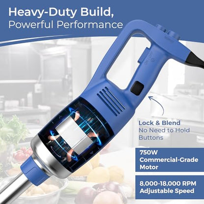 TK Commercial Immersion Blender 750W Heavy Duty for Restaurants - 20" Shaft