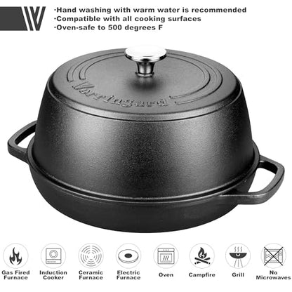 VORRINGARD Cast Iron Dutch Oven Pot with Lid for Bread Baking - include Sourdough Bread Baking Supplies like Banneton Bread Proofing Basket, Bread Oven 6 QT, Pre-seasoned