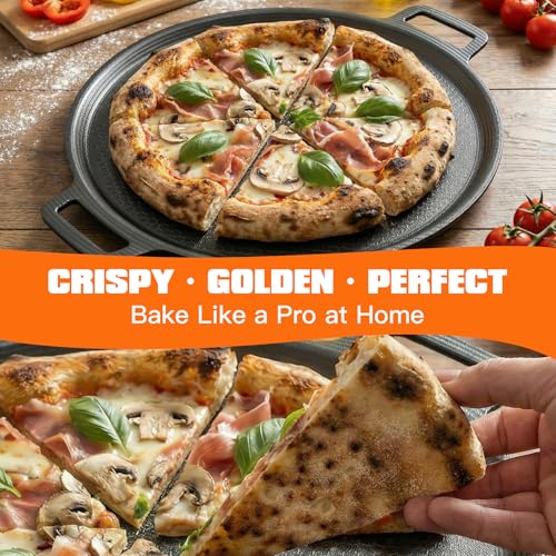 Nonstick Pizza Steel Pan for Pizzas & Flatbreads up to 14", Tri-Ply Stainless Steel with Aluminum Core, Lightweight 4.6 lbs Design, Oven & BBQ Grill Safe up to 900°F, Easy Clean Cooking Surface