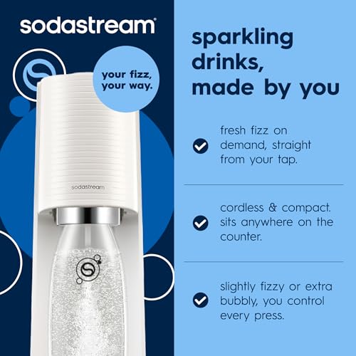 SodaStream TERRA Sparkling Water Maker, Value Bundle, CQC CO2 System, Includes 2 Quick Connect 60L CO2 Cylinders, 3 Dishwasher Safe BPA Free Bottles, 2 bubly Drops, Make your own Pepsi, White