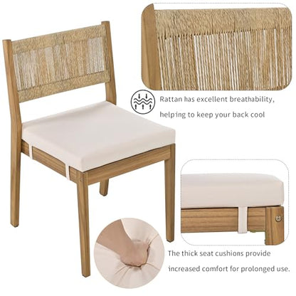 HZSSDTKJ 5-Piece Patio Furniture Dining Set, Multi-Person Outdoor Acacia Wood Dining Table Set with 4 Chair with Thick Cushions, Elegant Conversation Set for Balcony, Vourtyard and Garden (Beige-01)
