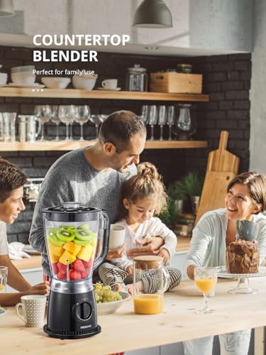 Reemix Blender, 50oz Countertop Blender - 2 Adjustable Speeds + Pulse, Dual Safety Locks, Dishwasher-Safe Pitcher for Smoothies, Crushing Ice & Family Meals