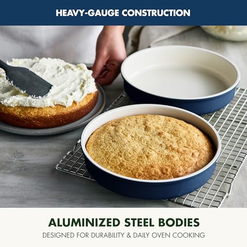 GreenPan Bakeware Set, 7 Piece Nonstick Ceramic Gold Handle Baking Sheets, Cake Pans, Loaf Pan, Muffin Tin, Cooling Rack, PFAS & BPA Free, Freezer to Oven Dish, Bake & Roast Ovenware, Oxford Blue