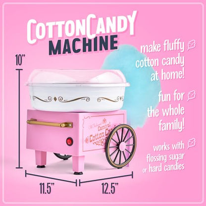 Nostalgia Vintage Cotton Candy Machine - Countertop Cotton Candy Maker With 2 Reusable Cones & 1 Sugar Scoop - Use Hard Candy or Sugar to Create Fluffy, Delicious Treats in Minutes-Pink