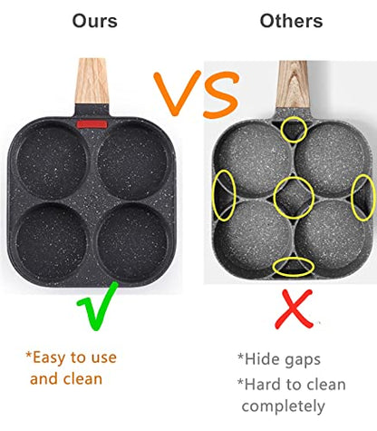 HUPECHAM 4-Cup Egg Pan Nonstick, and Granite Egg Frying Pan, Versatile Breakfast Skillet for Eggs, Pancakes, Plett, Crepes, Compatible with Gas Stove and Induction Cooktop