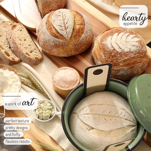 CraftZee All-Inclusive 𝗣𝗥𝗘𝗠𝗜𝗨𝗠 Sourdough Starter Kit with Pot, 34 Oz Starter Jar, 4 Banneton Bread Proofing Baskets, Scraper, Scale, Sourdough Bread Baking Supplies, Beginner Guide & Recipes