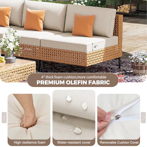 WELYAS Outdoor Sectional 5 Piece Modular Patio Furniture Set Free Combination Outdoor Couch with Thick Cushion All Weather Wicker Patio Conversation Sets for Backyard, Deck, Poolside