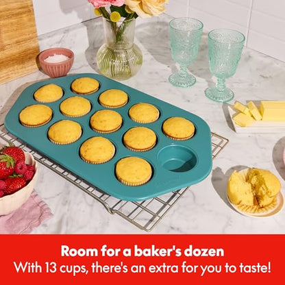 SO YUMMY by bella Baker’s Dozen Muffin Pan, 13 Round Cups Metal Baking Pan w Nonstick Coating & Stamped Fill Lines, PFAS Free, Dishwasher & Oven Safe, for Muffins & Cupcakes, Moonstruck
