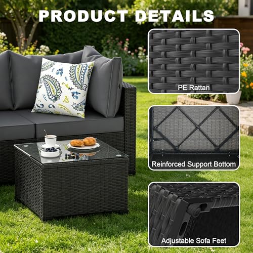 5 Piece Patio Furniture Sets Outdoor, Patio Set Sectional Sofa, Grey