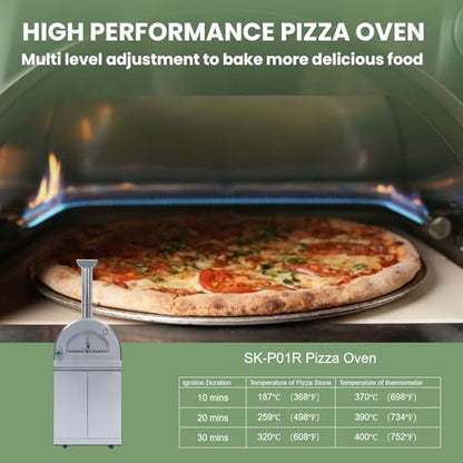 112-Inch Stainless Steel Outdoor Kitchen Island, Natural Gas BBQ Grill with Standalone Side Burner Pizza Oven, Rotisserie, Refrigerator, Granite Countertop, Storage Cabinets & Drawers 108000 BTU