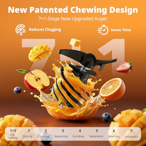 AIRMSEN Juicer Machines, 5.8" Feed Chute Cold Press Juicer for Whole Fruit and Vegetable, 2.2 qt Auto-Feed Time-Saver, 7+1-Stage New Upgraded Auger Slow Masticating High Yield, Easy to Clean Black