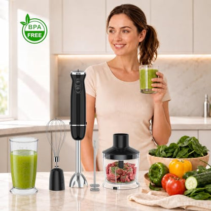 AURYAO 5-in-1 Immersion Blender, 1000W Hand Blender with Chopper & Whisk