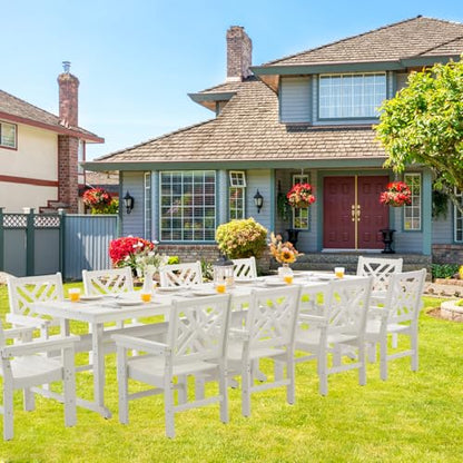HDPE Dining Table Set for 10,12-Piece Outdoor Table and Chairs Include 10 Dining Chairs and 2 Pcs 62.5" Patio Dining Table with Umbrella Hole (White)