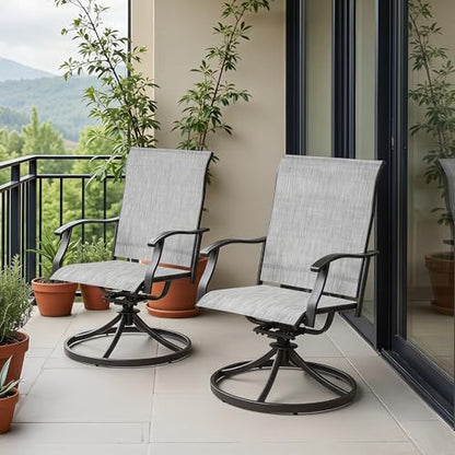 NUU GARDEN 2-Piece Patio Swivel Dining Chairs, 360° Rotation and 15° Rocking, All-Weather Textilene High-Back Chairs, Light Gray