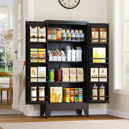 GAIOUS Metal Kitchen Pantry Cabinet, Storage Cabinets with 2 Door and 3 Adjustable Shelves, Black Freestanding Food Storage Cabinet, Steel Cupboard for Kitchen Dinning Room