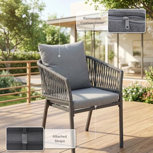 SUNSITT 9 Piece Outdoor Patio Dining Set, Patio Dining Furniture Set with 87” Aluminum Dining Table w/X Base Legs and 8 Woven Rope Outdoor Patio Chairs w/Curved Armrest for Garden, Dark Grey