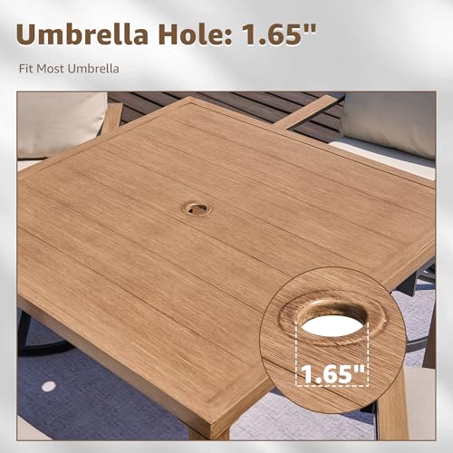 NATURAL EXPRESSIONS 5 Piece Outdoor Patio Dining Sets, 4pcs Swivel Dining Chairs & Square Woodgrain Dining Table with 1.65”Umbrella Hole for Lawn, Garden, Deck, Backyard and Porch