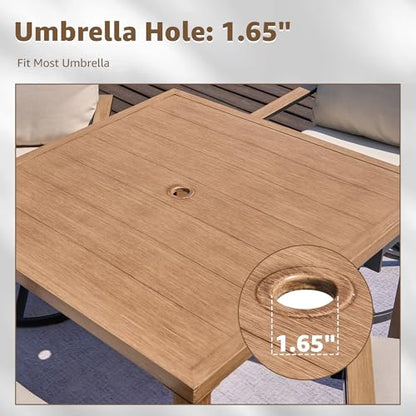 NATURAL EXPRESSIONS 5 Piece Outdoor Patio Dining Sets, 4pcs Swivel Dining Chairs & Square Woodgrain Dining Table with 1.65”Umbrella Hole for Lawn, Garden, Deck, Backyard and Porch