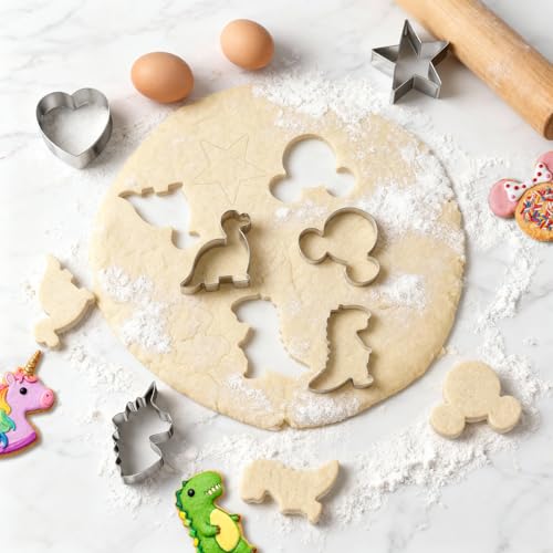 MINO ANT Stainless Steel Cookie Cutters, Mickey Unicorn Dinosaur Heart Star Cookie Cutters, Metal Biscuit Cutter Molds for Baking or Valentine's Day Christmas Holiday Party Decorations