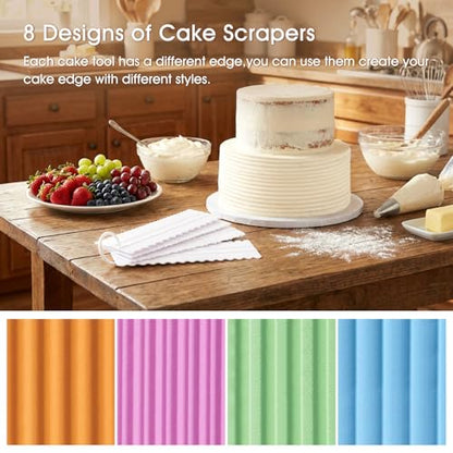 Armrouns 4 Pcs Cream Cake Scraper set, Plastic Decorating Sawtooth for baking, Sided Patterned Edge Stripe Edge Mousse Butter Cake Edge Tools Icing Smoother Kitchen Baking Cake Edge DIY Tool
