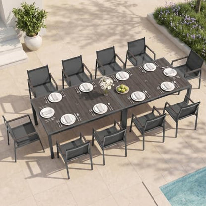 Oasbira Outdoor Dining Set for 10, Aluminum Patio Table and Chairs Set, 12-Piece All Weather Patio Dining Furniture Set with Umbrella Hole for Backyard, Deck, Poolside (Charcoal)