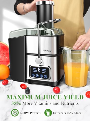 Healnitor 1200W 6-Speed Touch LCD Screen Centrifugal Juicer with 3.2'' Big Wide Chute, Juice Extractor Machines Vegetable and Fruit, Titanium Enhanced Filter, Easy Clean, BPA-Free, Silver