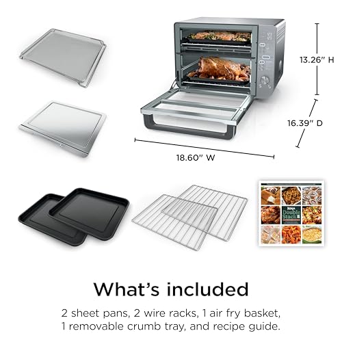 Ninja Air Fryer Toaster Oven Combo | Double Stack XL | 12-in-1 | Fits 4.5 lb Chicken & 6lbs of Wings | Smart Finish Cook 2 Different Meals at Same Time | Countertop Oven | Stainless Steel | DCT601