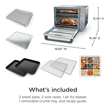 Ninja Air Fryer Toaster Oven Combo | Double Stack XL | 12-in-1 | Fits 4.5 lb Chicken & 6lbs of Wings | Smart Finish Cook 2 Different Meals at Same Time | Countertop Oven | Stainless Steel | DCT601