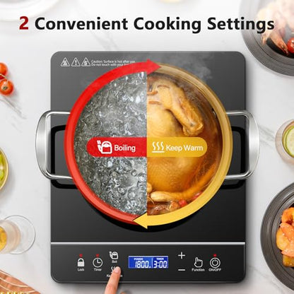Portable Induction Cooktop Burner, 1800W Induction Hot Plate with LCD Touch, 20 Cooking Modes & 3-Hour Timer, Child Safety Lock & Auto Shutoff, ETL Certified Electric Stove for Home, Dorm, RV