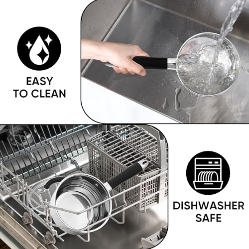 E-far 1 Quart Sauce Pan with Lid, Tri-Ply Base Stainless Steel Small Saucepan with Stay-Cool Handle, Non-toxic Kitchen Cooking Sauce Pot, Compatible with All Cooktops, Dishwasher Safe