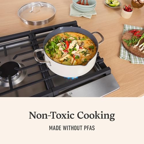 Calphalon Ceramic Nonstick 5 Quart Dutch Oven with Lid, Easy Cleanup Ceramic Pot for Soups, Stews, Braises, PFAS-Free Cookware, Dishwasher Safe, Flour