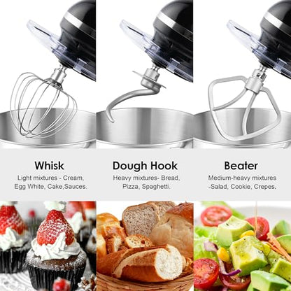Aucma Stand Mixer,6.5-QT 660W 6-Speed Tilt-Head Food Mixer, Kitchen Electric Mixer with Dough Hook, Wire Whip & Beater (Black, 6.5QT)