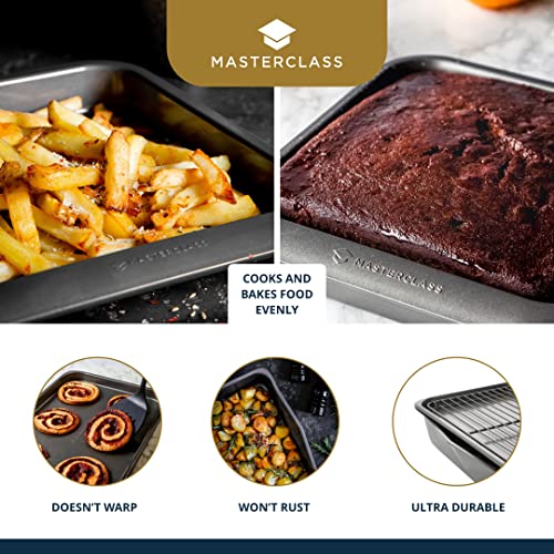 Seven-first Master Class KitchenCraft Smart Space Non Stick Carbon Steel Stackable Bakeware Set Including Roasting Tin, Baking Trays and Muffin Tray, 7 Piece Set