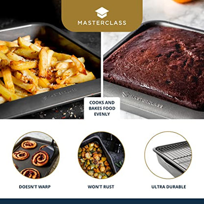 Seven-first Master Class KitchenCraft Smart Space Non Stick Carbon Steel Stackable Bakeware Set Including Roasting Tin, Baking Trays and Muffin Tray, 7 Piece Set