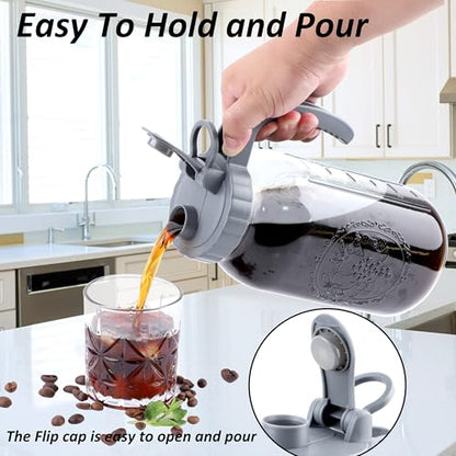 Cold Brew Coffee Maker 64 OZ 2 Pack Mason Jar Cold Brew Pitcher With Infuser 2 Quart Wide Mouth Iced Coffee Maker With Pour Spout Lid And Handle Half Gallon Airtight & Leakproof Pitcher For Fridge