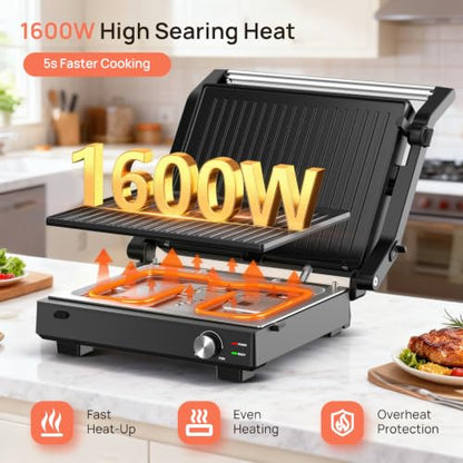 Svuineek Electric Indoor Grill, 14'', Panini Press and Grill, 1600W