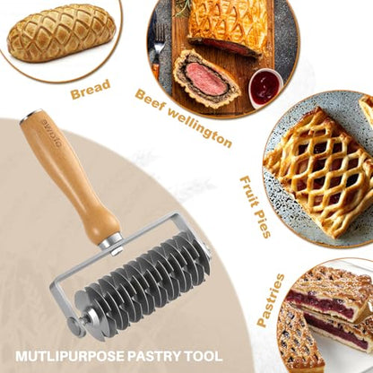 Lattice Pastry Cutter – Stainless Steel Roller Cutter with Wooden Handle for Pie, Beef Wellington, Pastry & Bread – Easy Lattice Pattern – Otawe