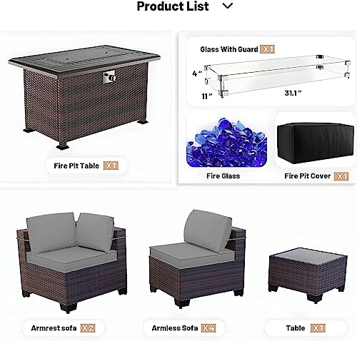 Kullavik 8 Piece Outdoor Wicker Patio Furniture Set with Fire Pit Table