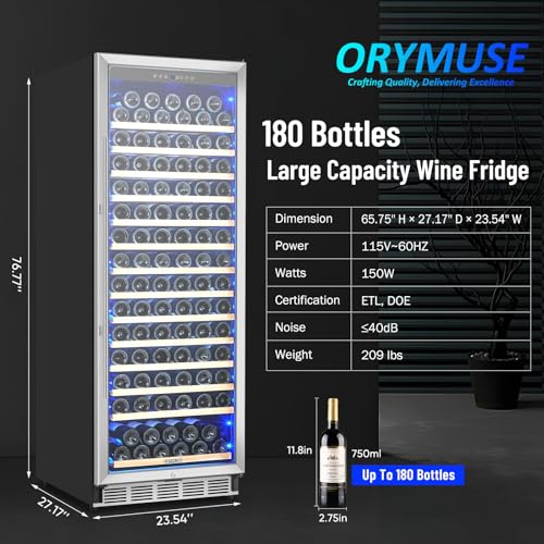 ORYMUSE 180 Bottle Wine Fridge, 24 Inch Built-In Wine Cooler