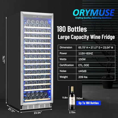 ORYMUSE 180 Bottle Wine Fridge, 24 Inch Built-In Wine Cooler