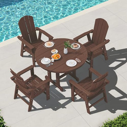 SERWALL 5-Piece Patio Dining Sets, HDPE Outdoor Table and Chairs Furniture Set, 45" Round Dining Table and 4 Adirondack Dining Chair, Coffee