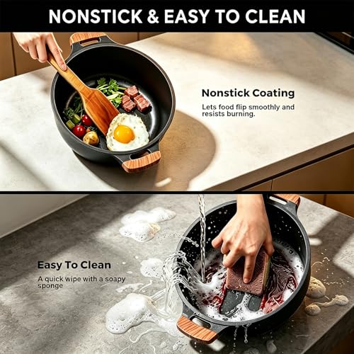 ITSMILLERS Nonstick Stock Pot, 6.5 Qt Soup Stock Pot with Strainer Lid, Induction Cooking Pot with Visible Lid for Pasta,Spaghetti, Ceramic Casserole Makes for Effortless Cleanup
