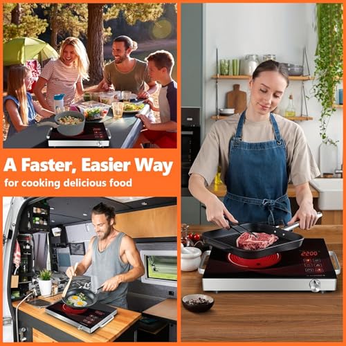 Portable Electric Cooktop, 2200W Ceramic Glass Induction Burner, 12 Power Levels, 3-Hour Timer