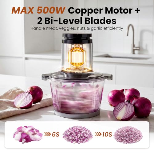 Food Processor with 2 Bowls (8 Cup+8 Cup), 2-Speed Electric Food Chopper