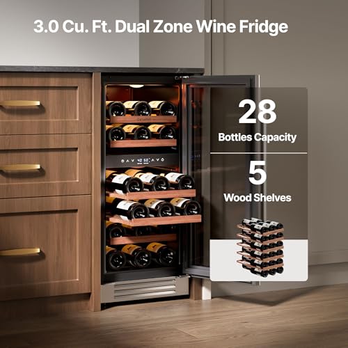 Ca'Lefort 15 Inch Wine Fridge, 28-Bottle Dual Zone Wine Cooler Refrigerator