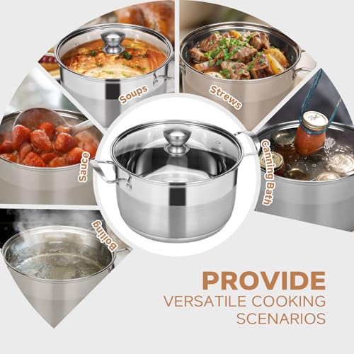 Ohtomber Stainless Steel Stock Pot - 12 Quart Large Cooking Pot with Lid for Pasta, Soup, Spaghetti, Nonstick Thick Base Deep Stockpot, Kitchen Cookware for Stew, Simmer, Boiling, Canning
