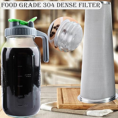 Cold Brew Coffee Maker 64 Oz Mason Jar Iced Tea Pitcher With Strainer 2 Set Half Gallon Glass Pitcher With Spout Lid 2 Quar Water Jug For Fridge Beverage, Sun Tea, Hot Cold Brew, Lemonade, Juice