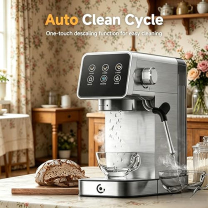 AMZCHEF Espresso Machine 20 Bar, Easy-to-Use Compact Coffee Maker with LED Touchscreen, Self-Cleaning & Milk Frother, Perfect Coffee Starter for Beginners, Lattes and Cappuccinos Machine