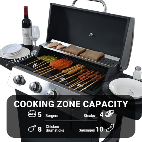 Endark 4-burner | 34,000 BTU all-purpose cast iron bbq grill | Perfect for outdoor cooking, garden, poolside, tailgating and hiking | great for roasting, searing, kebabs